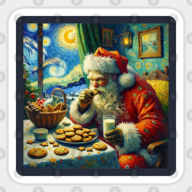 Midnight Feast: Santa's Cookie Time - Starry Night Inspired Art Prints Sticker by Edd Paint Something
